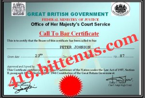 PETER JOHNSON - Call To Bar Certificate